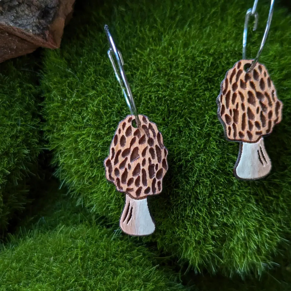Morel Mushroom Mini Hoops Dangle And Drop Earrings