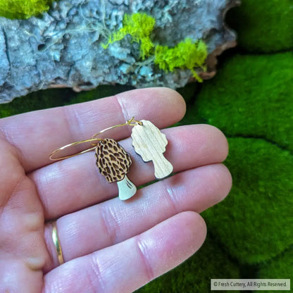 Morel Mushroom Mini Hoops Dangle And Drop Earrings