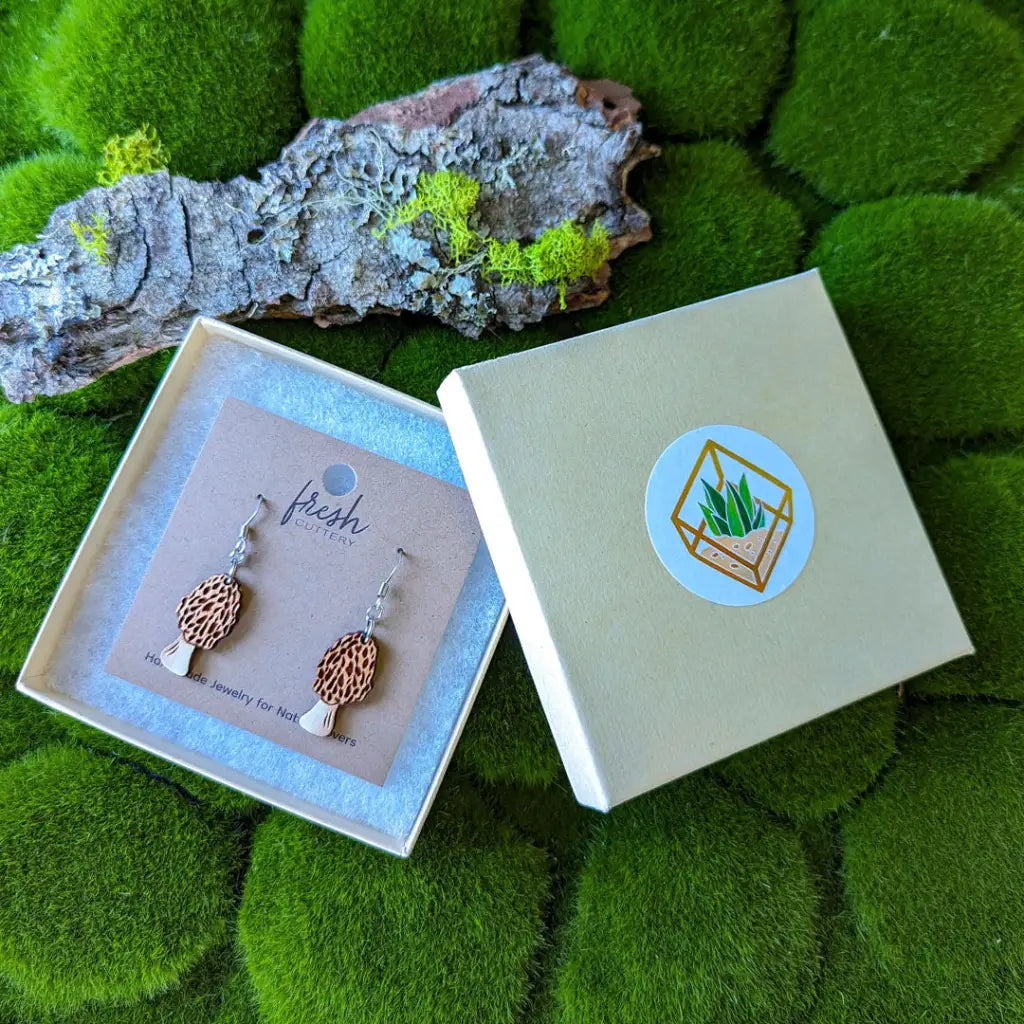 Morel Mushroom Mini Hoops Dangle And Drop Earrings