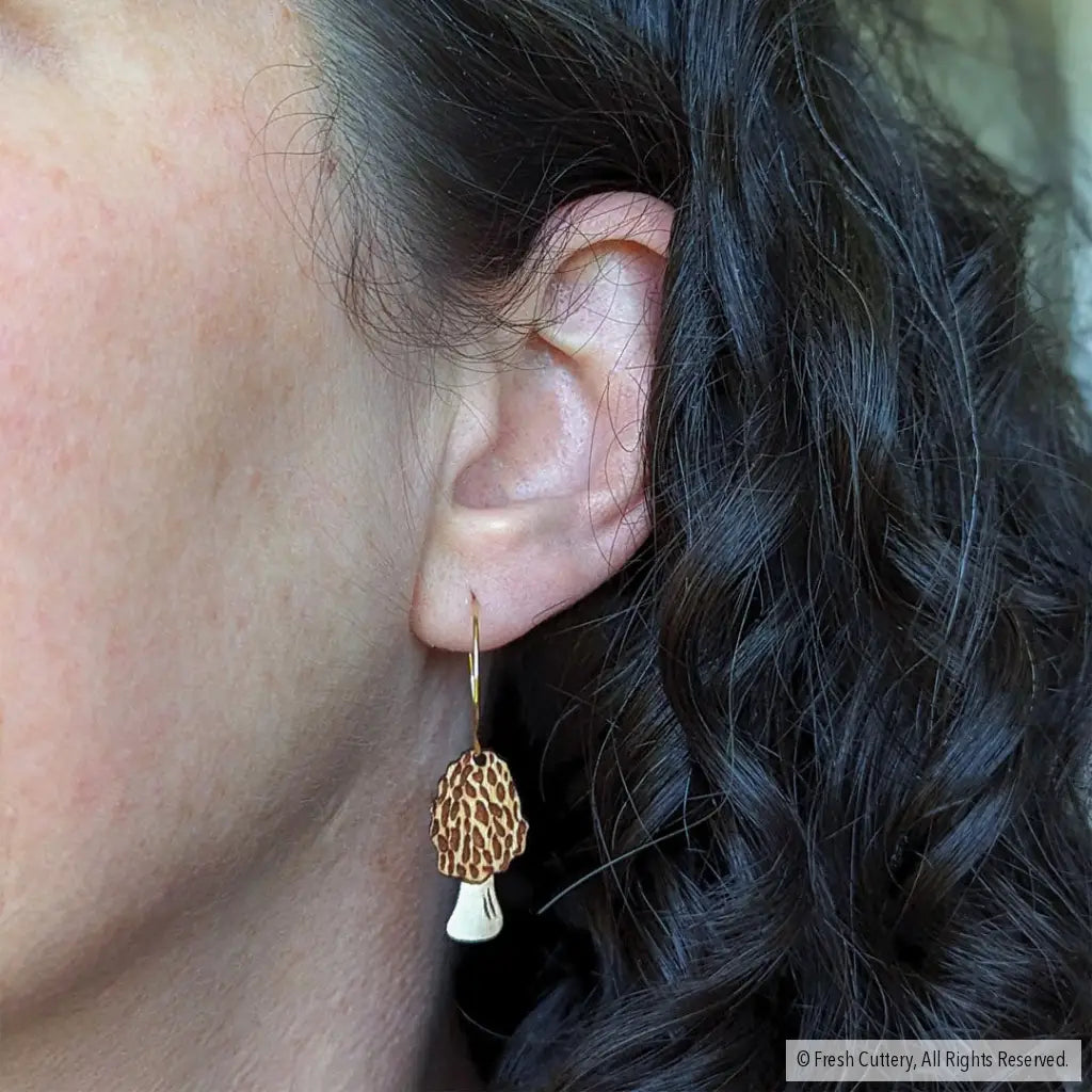 Morel Mushroom Mini Hoops Dangle And Drop Earrings