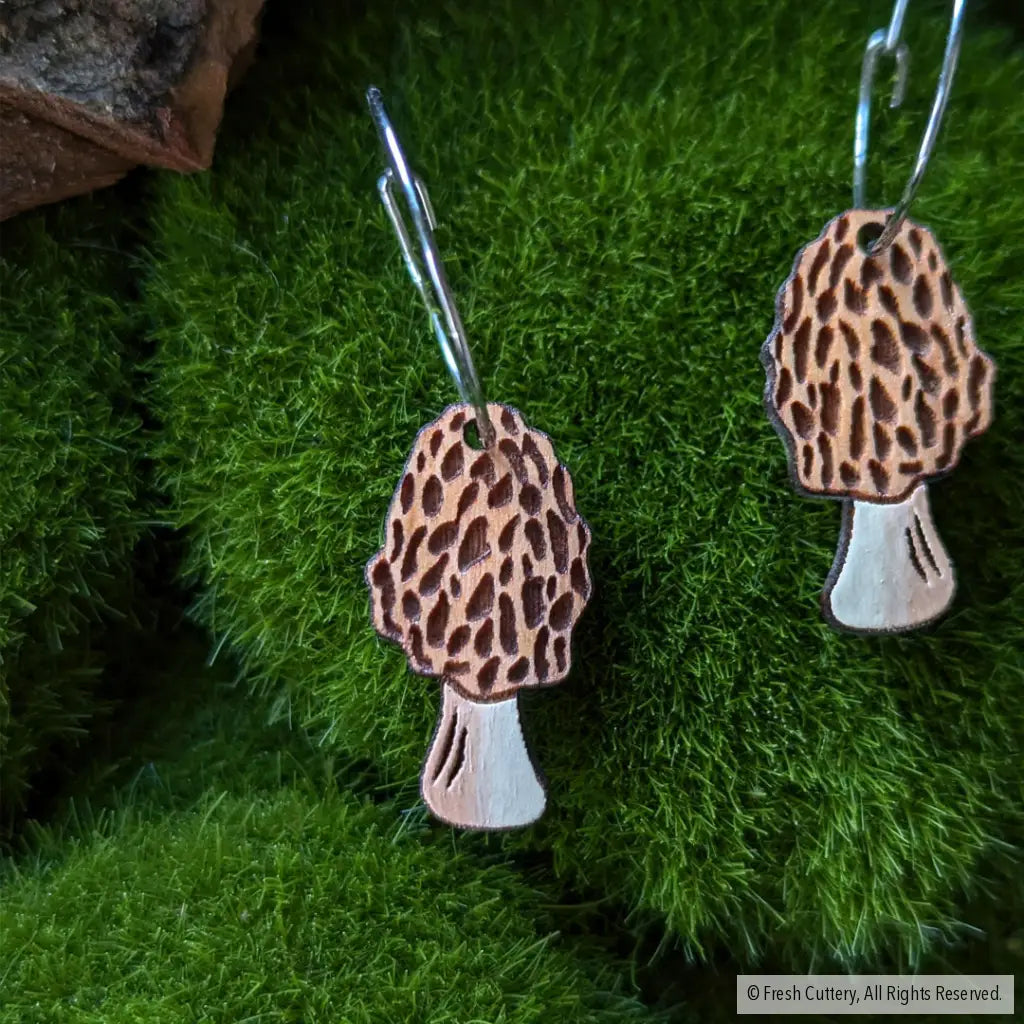 Morel Mushroom Mini Hoops Dangle And Drop Earrings