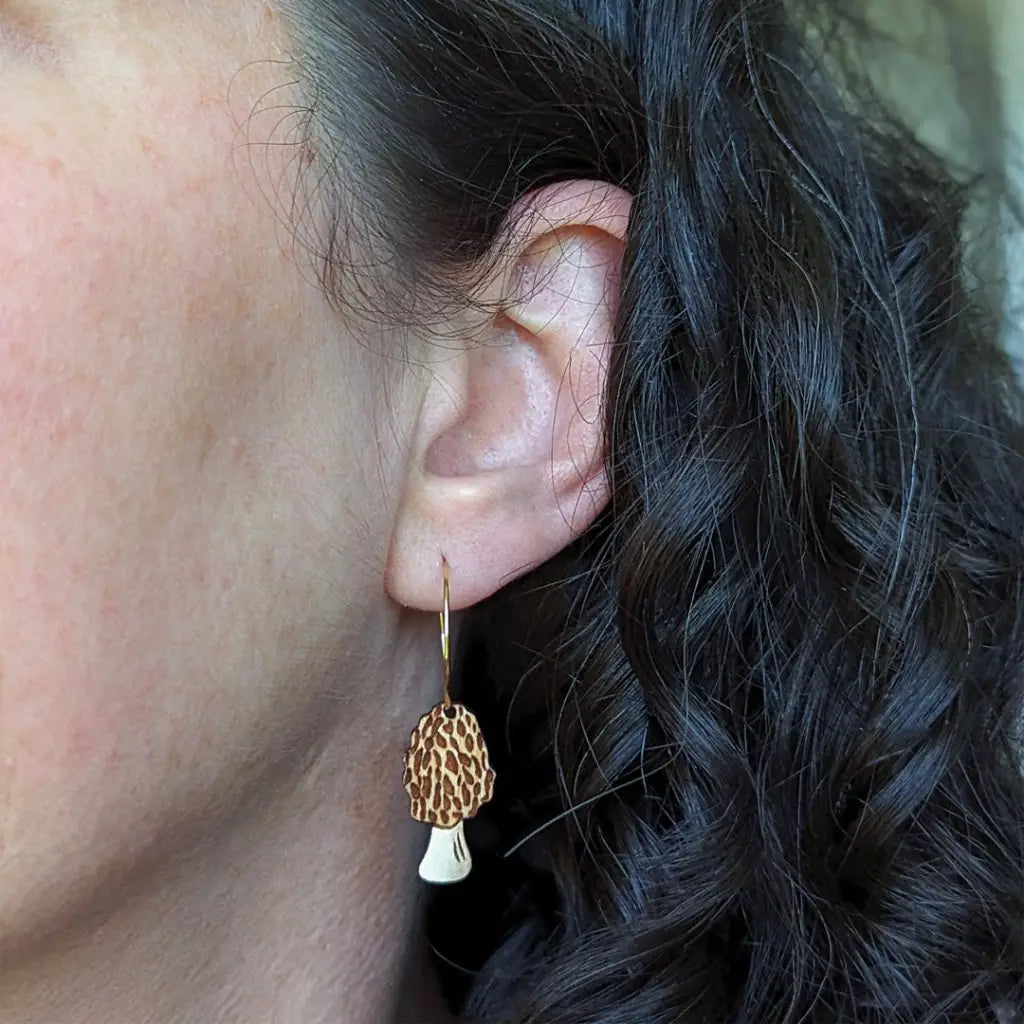 Morel Mushroom Mini Hoops Dangle And Drop Earrings