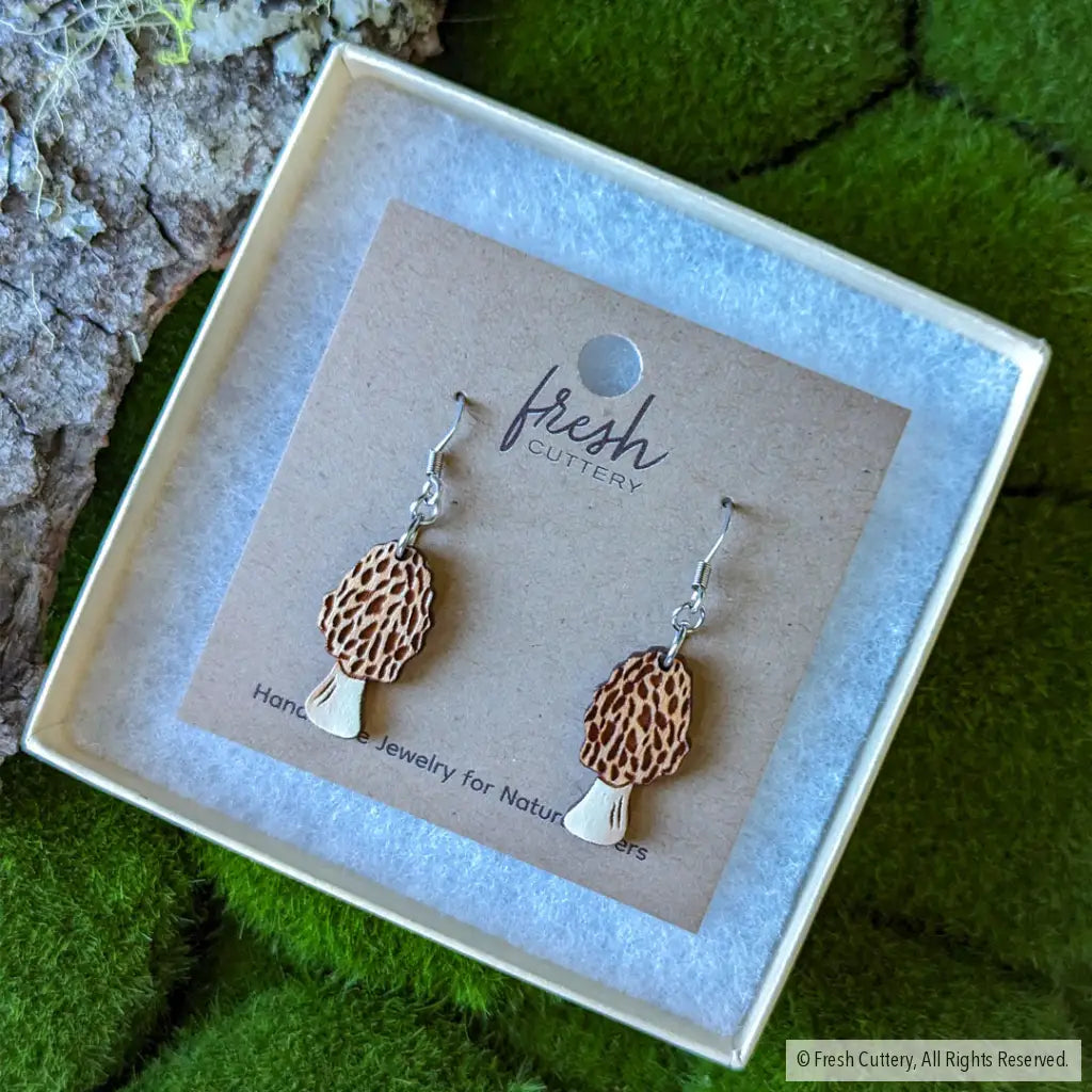 Morel Mushroom Mini Hoops Dangle And Drop Earrings