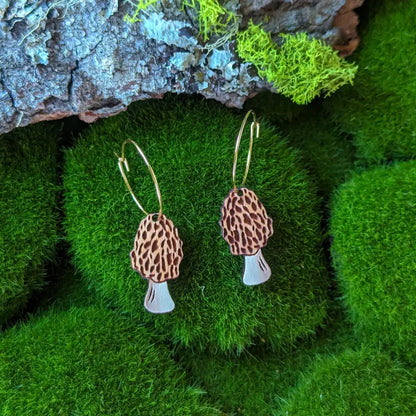 Morel Mushroom Mini Hoops Gold Dangle And Drop Earrings