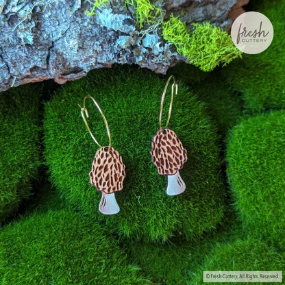 Morel Mushroom Mini Hoops Gold Dangle And Drop Earrings