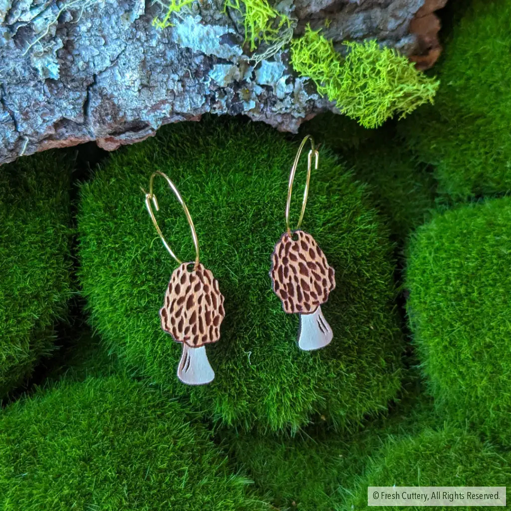 Morel Mushroom Mini Hoops Gold Dangle And Drop Earrings