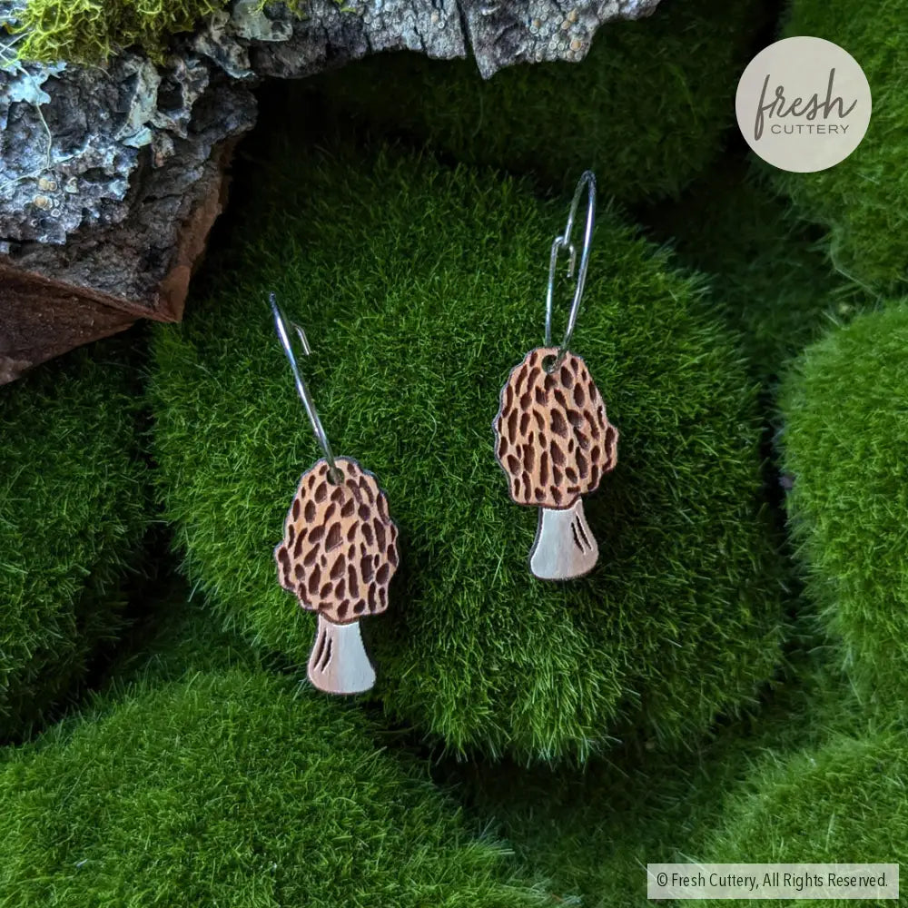 Morel Mushroom Mini Hoops Silver Dangle And Drop Earrings