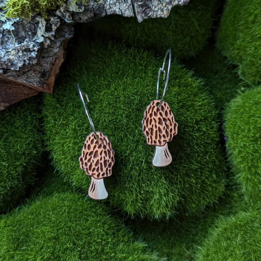 Morel Mushroom Mini Hoops Silver Dangle And Drop Earrings