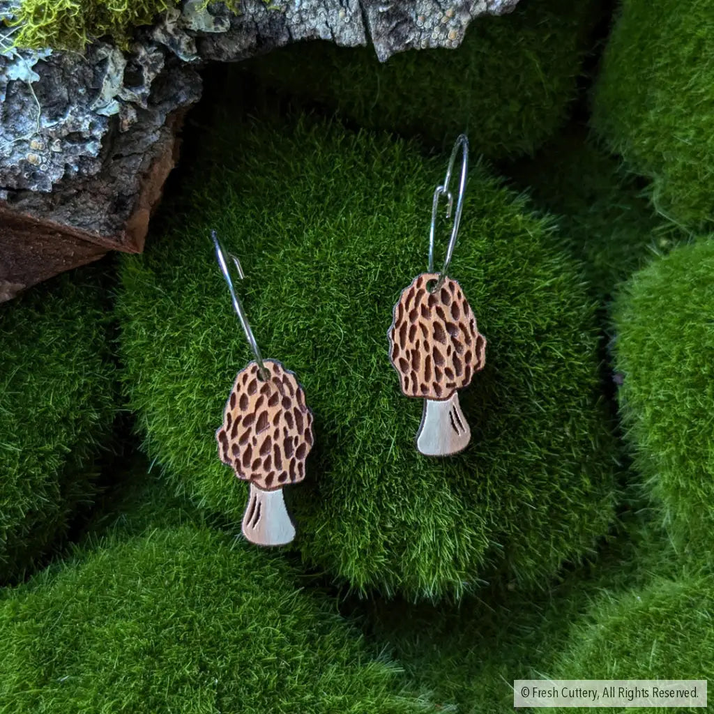 Morel Mushroom Mini Hoops Silver Dangle And Drop Earrings