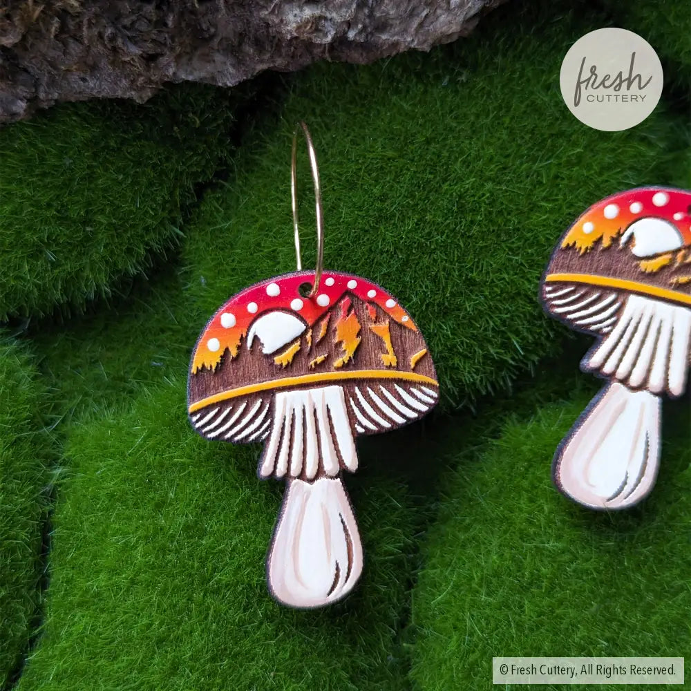 Mountain Moon Mushroom Earrings Dangle And Drop