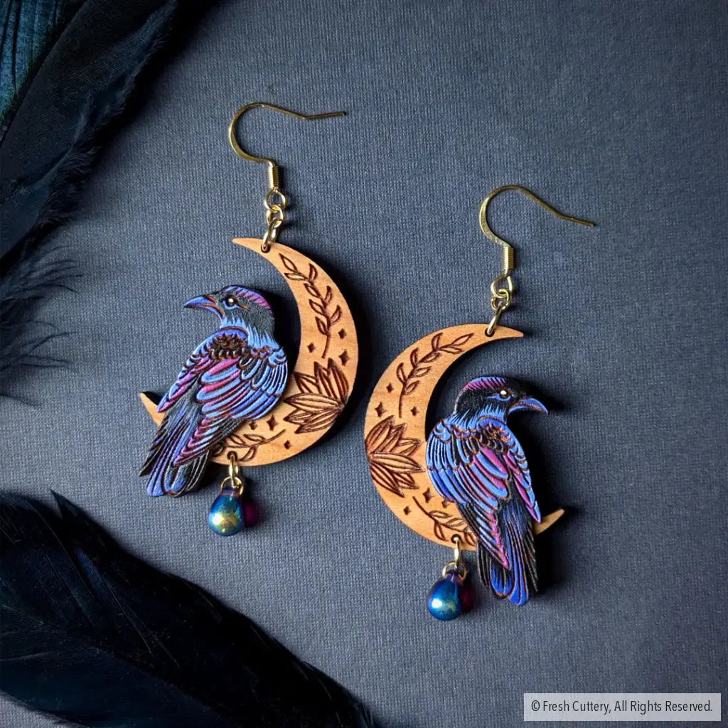 Mystical Raven Statement Earrings Gold Ear Wires / 1. Magic Blueberry Dangle And Drop
