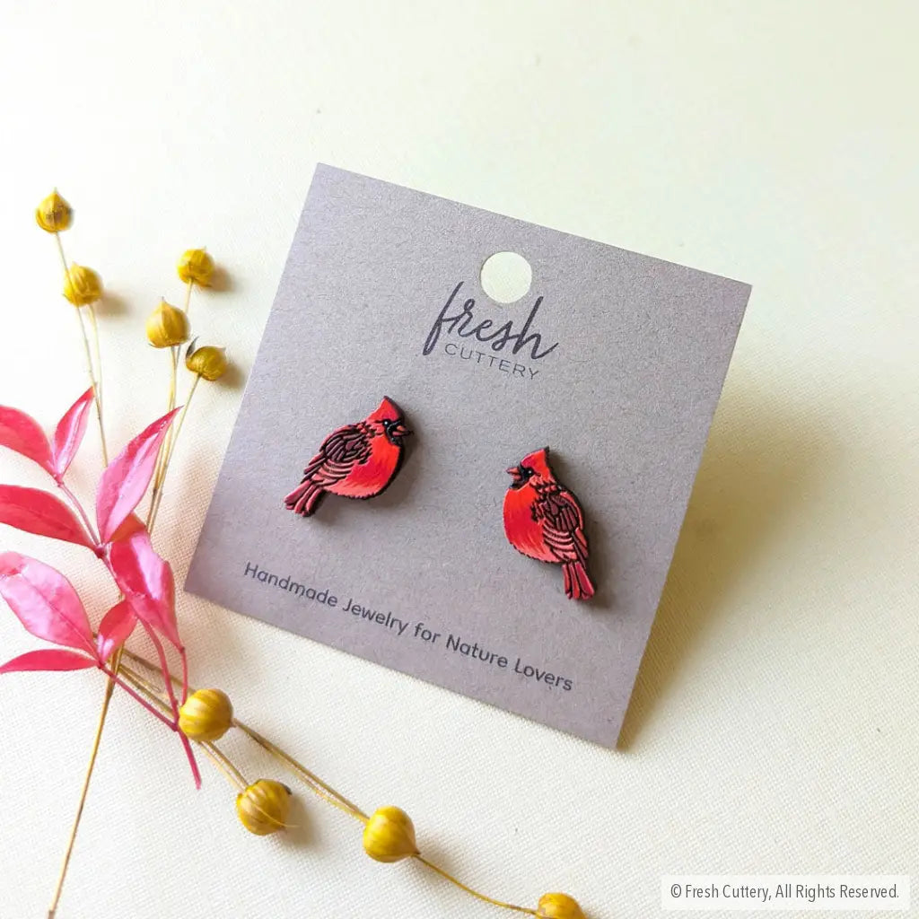 Cardinal Bird Studs