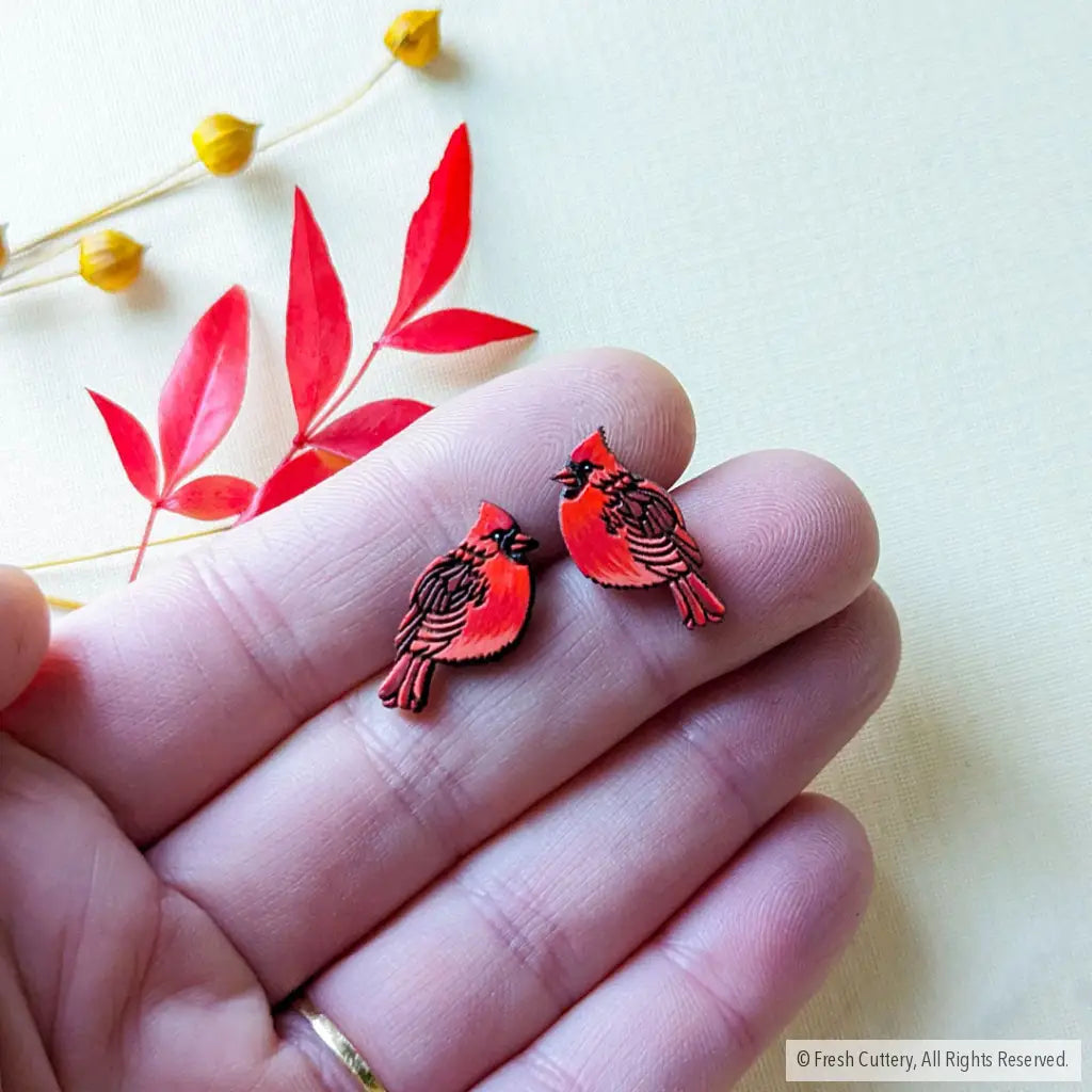 Cardinal Bird Studs