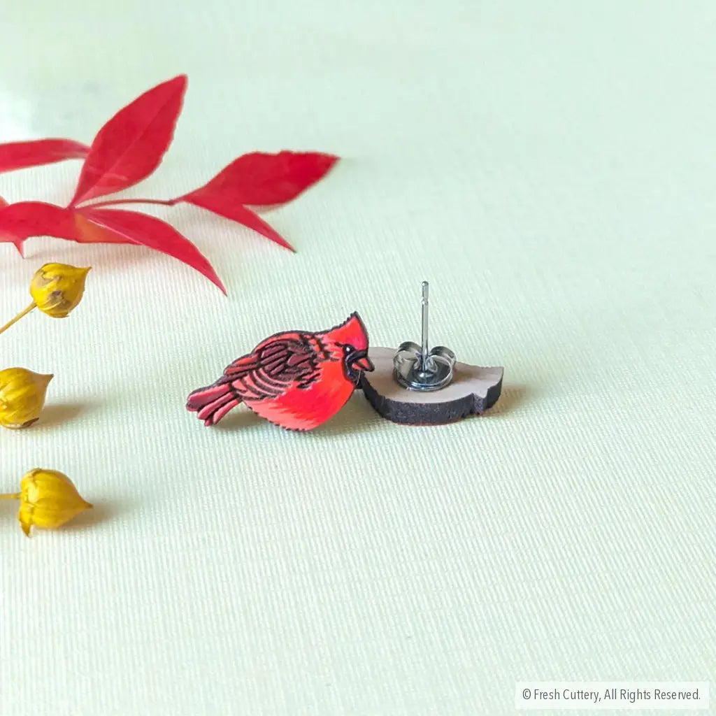 Cardinal Bird Studs