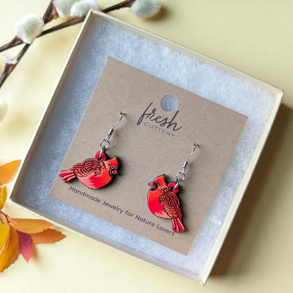 Cardinal Bird Mini Hoops Dangle And Drop Earrings