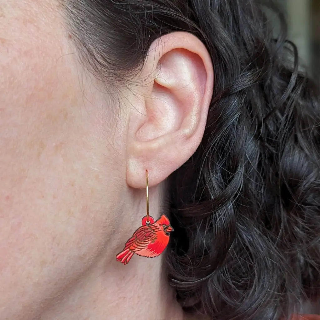 Cardinal Bird Mini Hoops Dangle And Drop Earrings