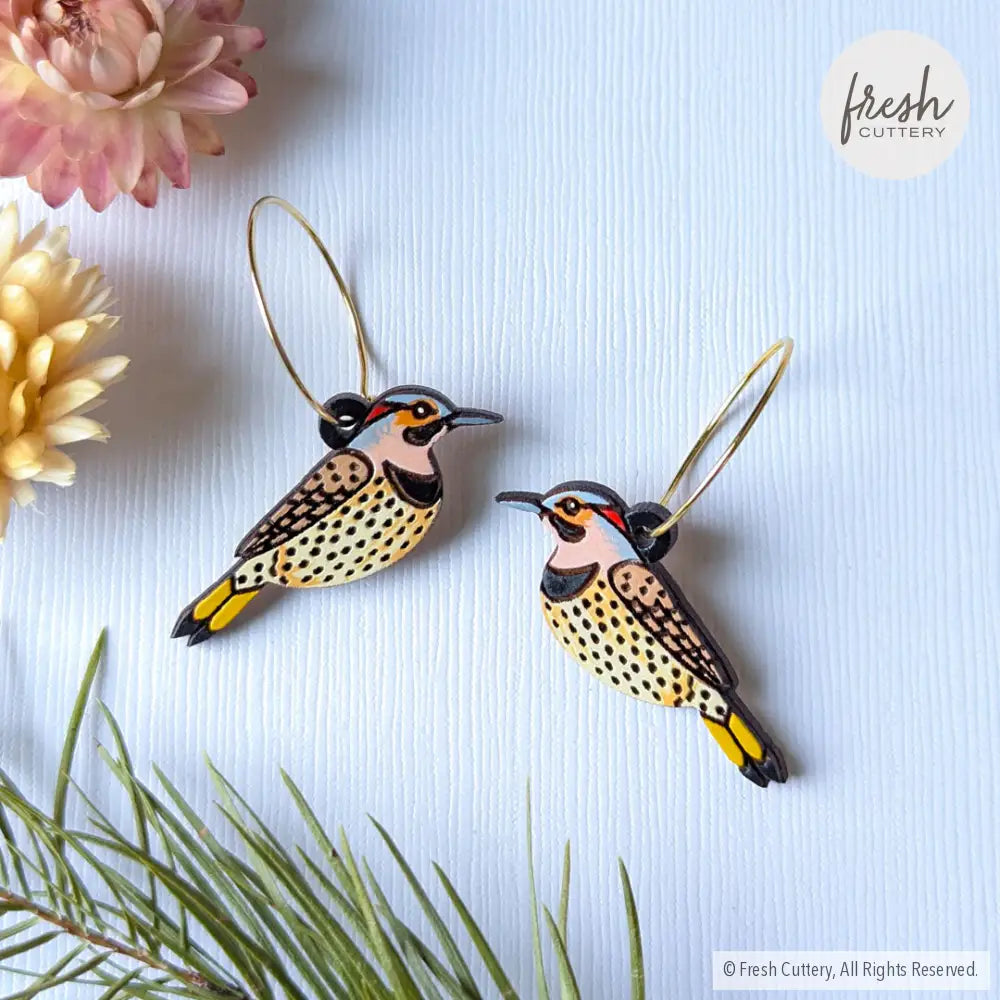 Northern Flicker Earrings Gold Hoops Dangle And Drop