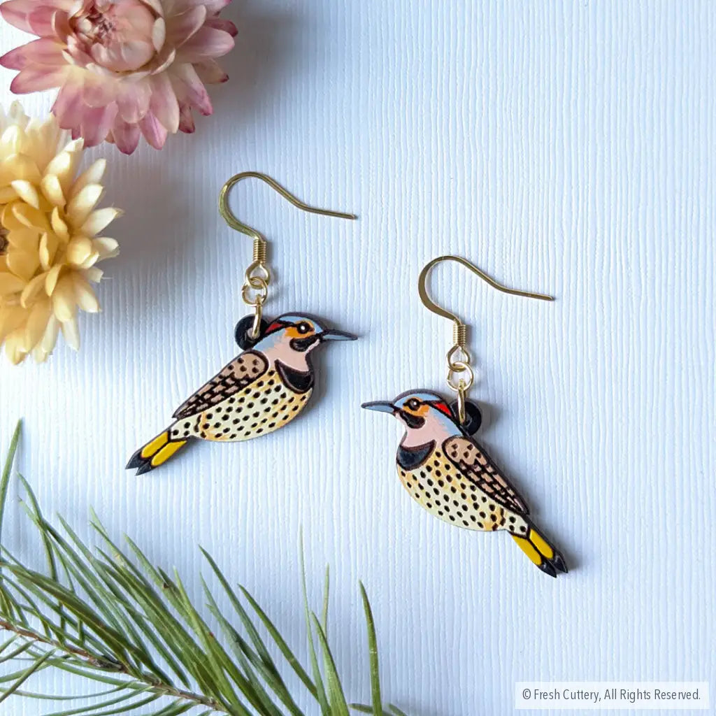 Northern Flicker Earrings Gold Ear Wires Dangle And Drop