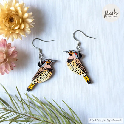 Northern Flicker Earrings Silver Ear Wires Dangle And Drop