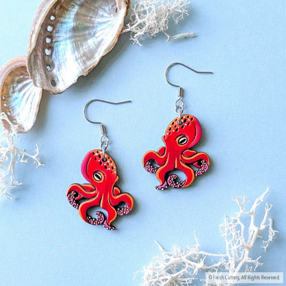 Octopus Earrings - Silver Ear Wires - Dangle and Drop Earrings