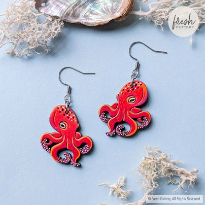 Octopus Earrings Silver Ear Wires / Large Dangle and Drop Earrings