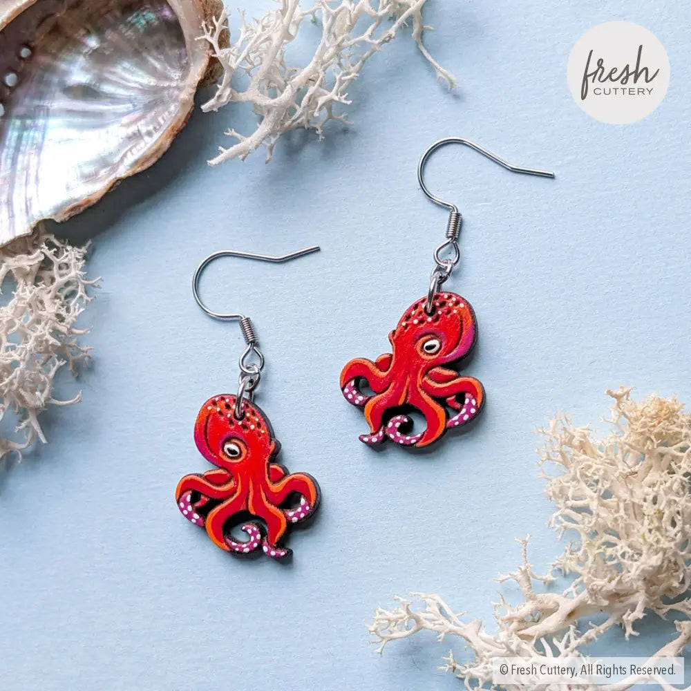 Octopus Earrings Silver Ear Wires Dangle and Drop Earrings