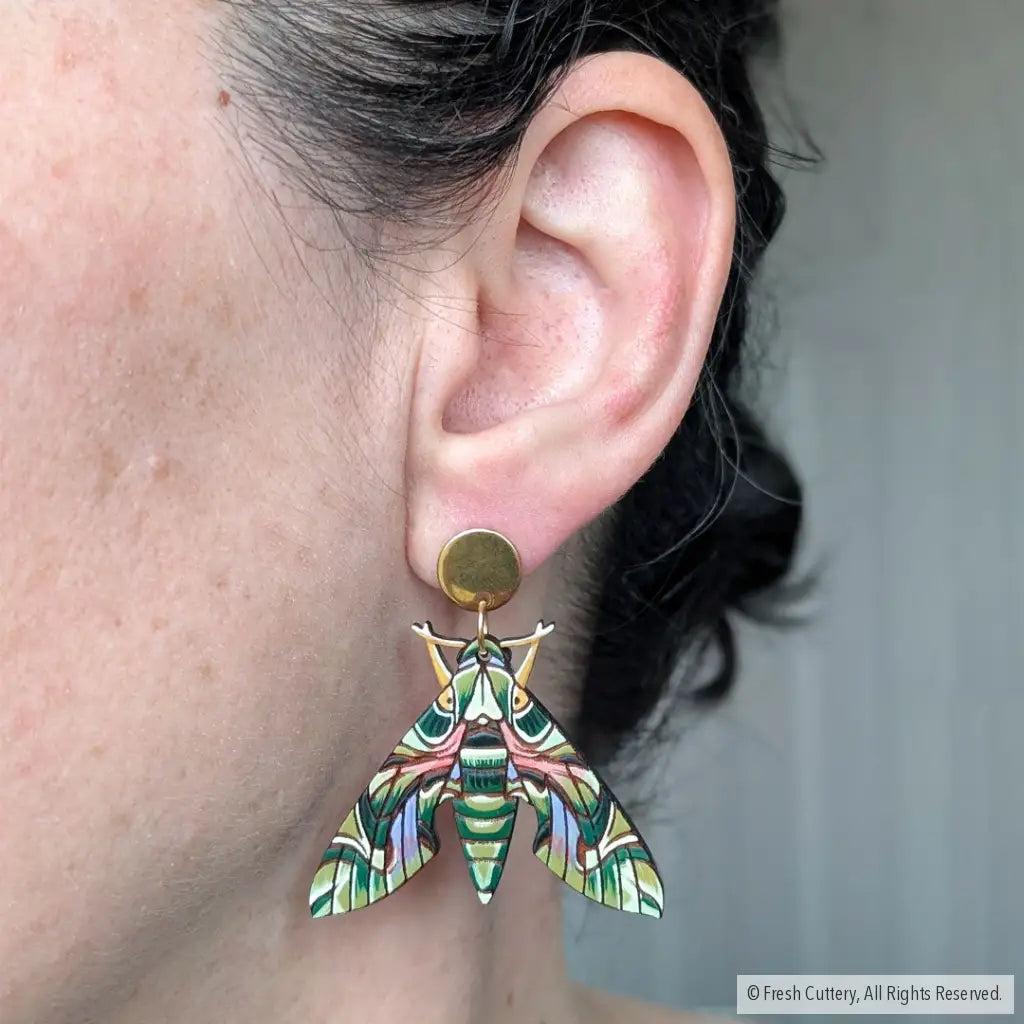 Oleander Hawk Moth Earrings Dangle and Drop Earrings