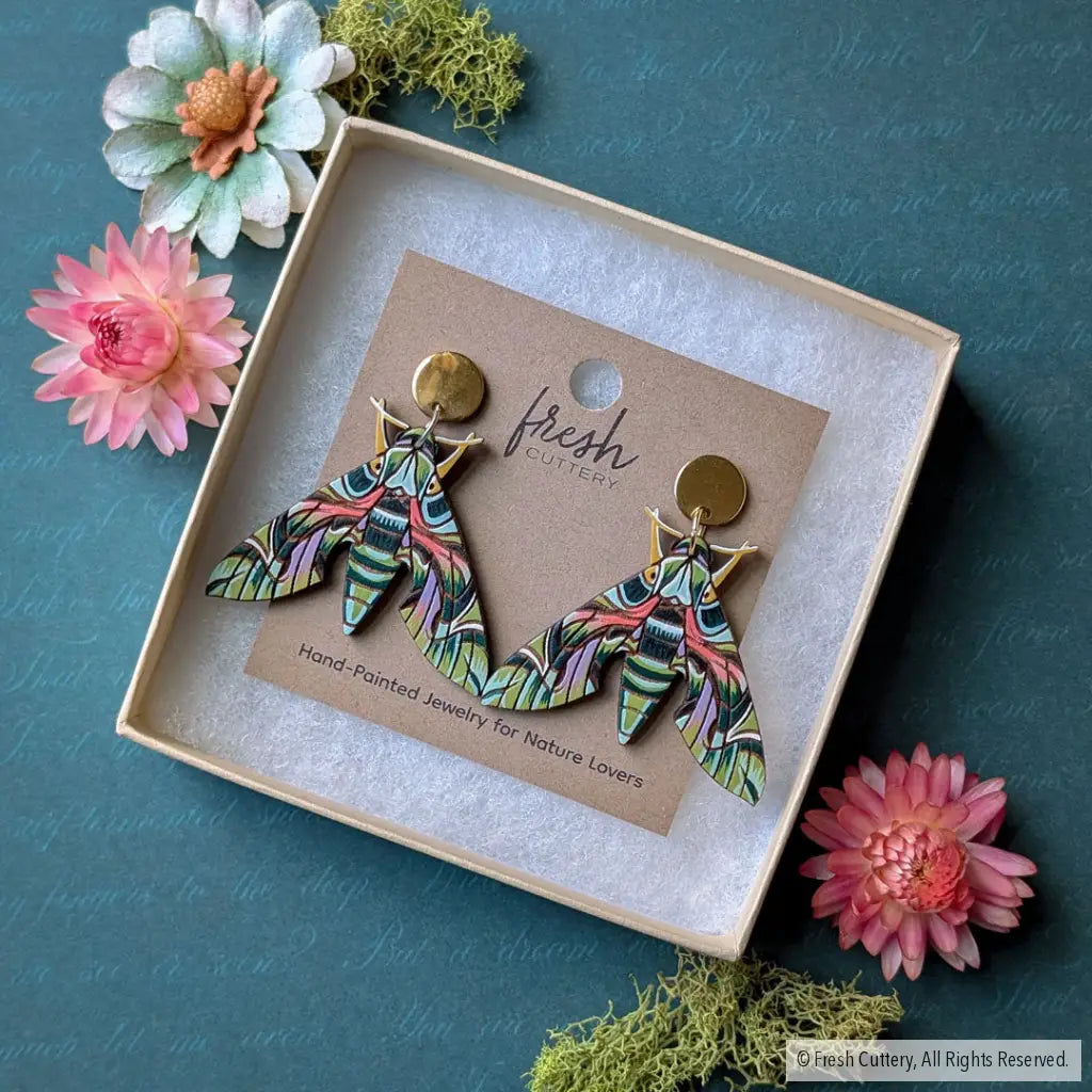 Oleander Hawk Moth Earrings - Dangle and Drop Earrings