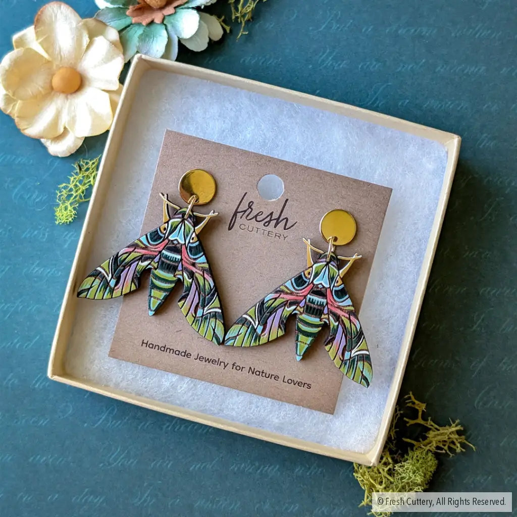 Oleander Hawk Moth Earrings - Dangle and Drop Earrings