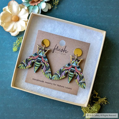 Oleander Hawk Moth Earrings - Dangle and Drop Earrings