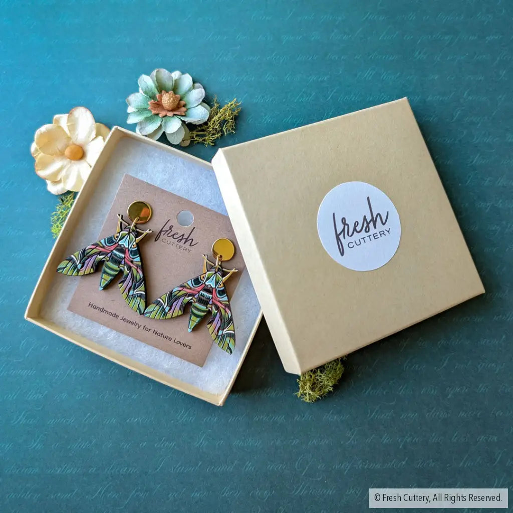 Oleander Hawk Moth Earrings - Dangle and Drop Earrings