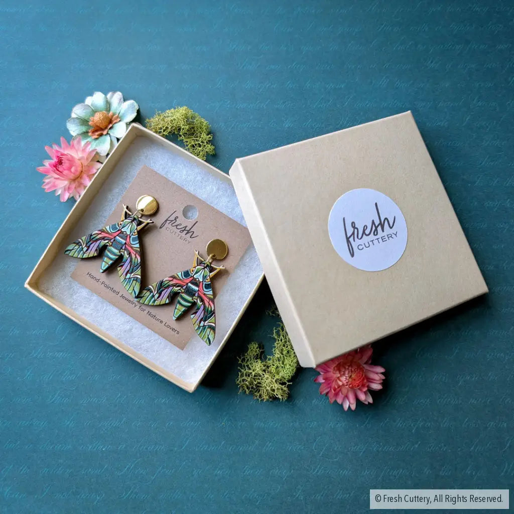 Oleander Hawk Moth Earrings - Dangle and Drop Earrings