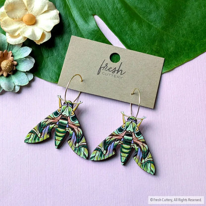 Oleander Hawk Moth Earrings Dangle and Drop Earrings