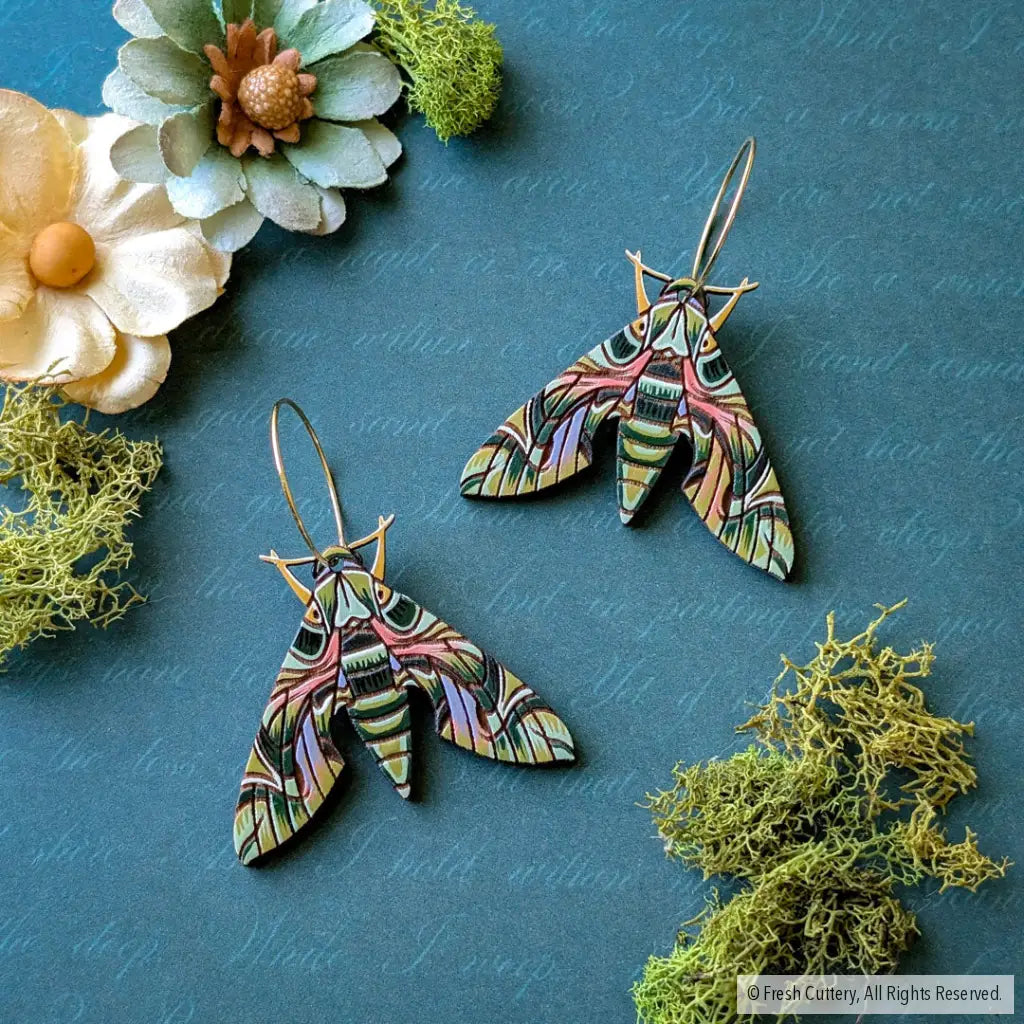Oleander Hawk Moth Earrings - Dangle and Drop Earrings