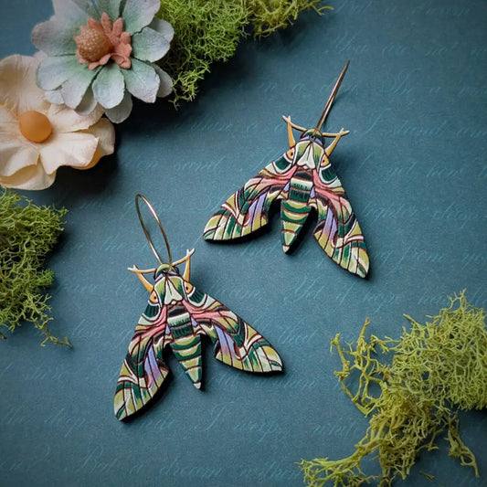 Oleander Hawk Moth Earrings Dangle and Drop Earrings