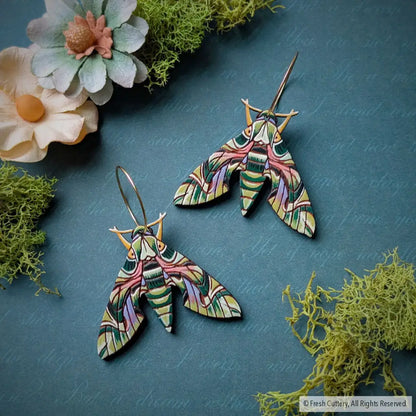 Oleander Hawk Moth Earrings Dangle and Drop Earrings