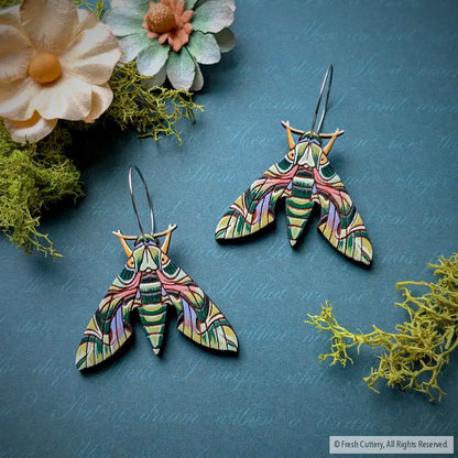 Oleander Hawk Moth Earrings Silver Hoops Dangle and Drop Earrings