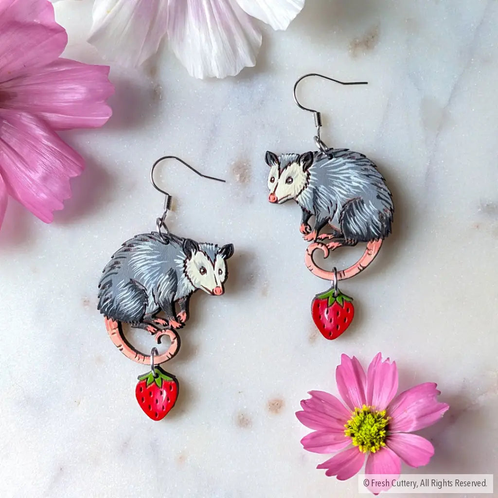 Opossum Statement Earrings Silver Ear Wires Dangle and Drop Earrings
