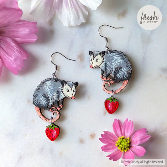 Opossum Statement Earrings Silver Ear Wires Dangle and Drop Earrings