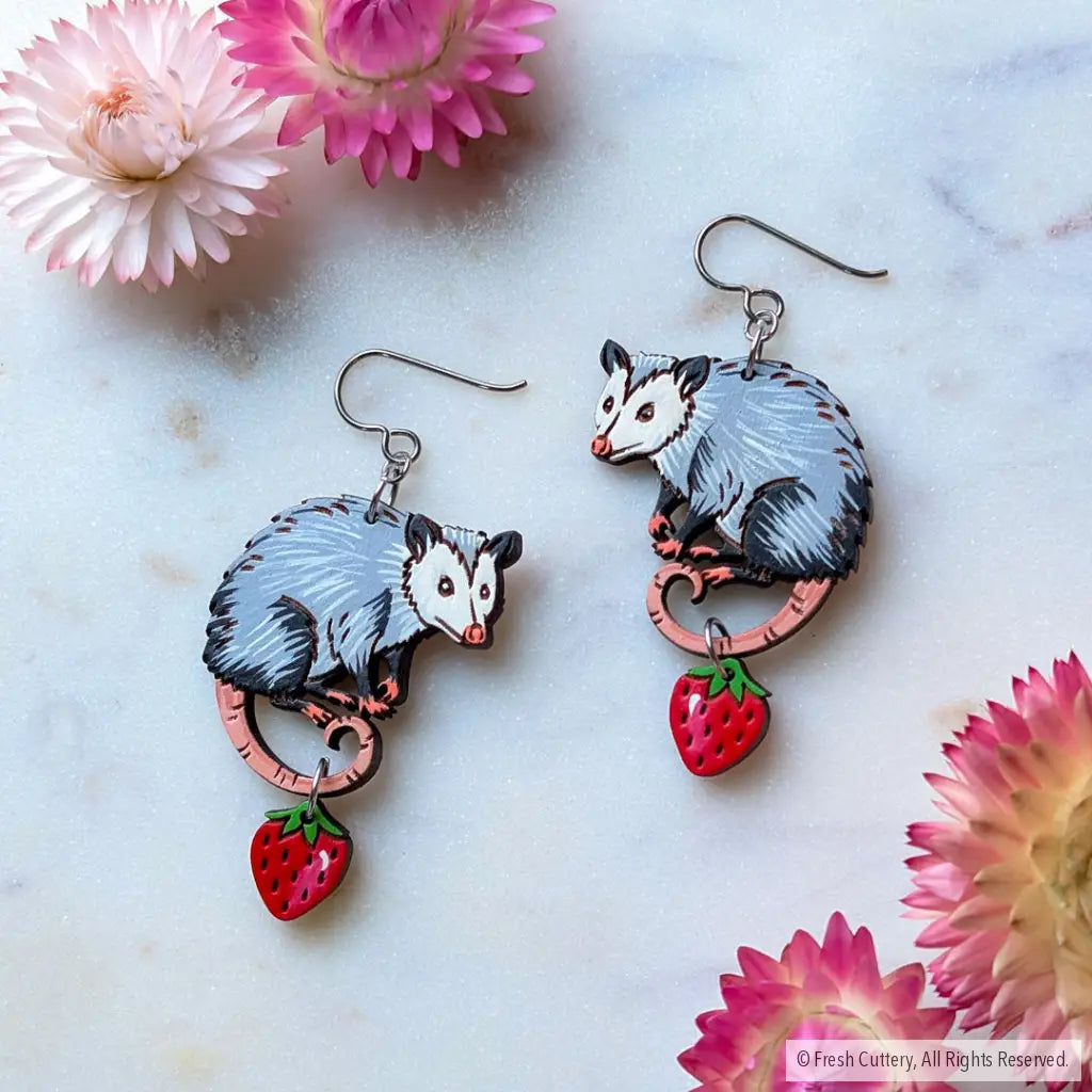 Opossum Statement Earrings - Titanium Ear Wires - Dangle and Drop Earrings
