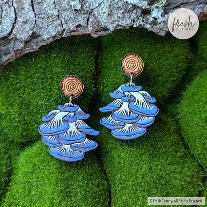 Oyster Mushroom Earrings Blue Dangle And Drop