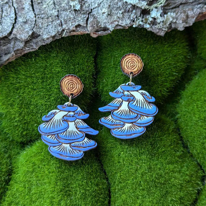 Oyster Mushroom Earrings Blue Dangle And Drop