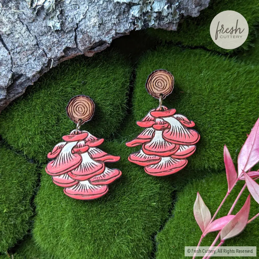 Oyster Mushroom Earrings Pink Dangle And Drop