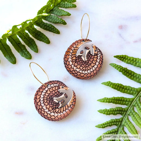 Pangolin Earrings Gold Hoops Dangle and Drop Earrings