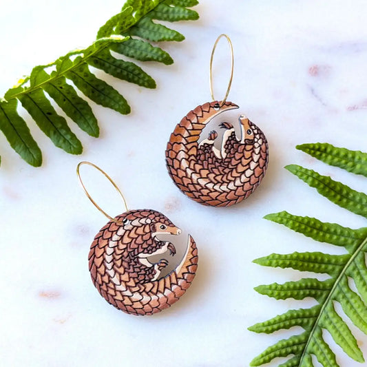 Pangolin Earrings Gold Hoops Dangle and Drop Earrings