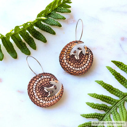 Pangolin Earrings Silver Hoops Dangle and Drop Earrings