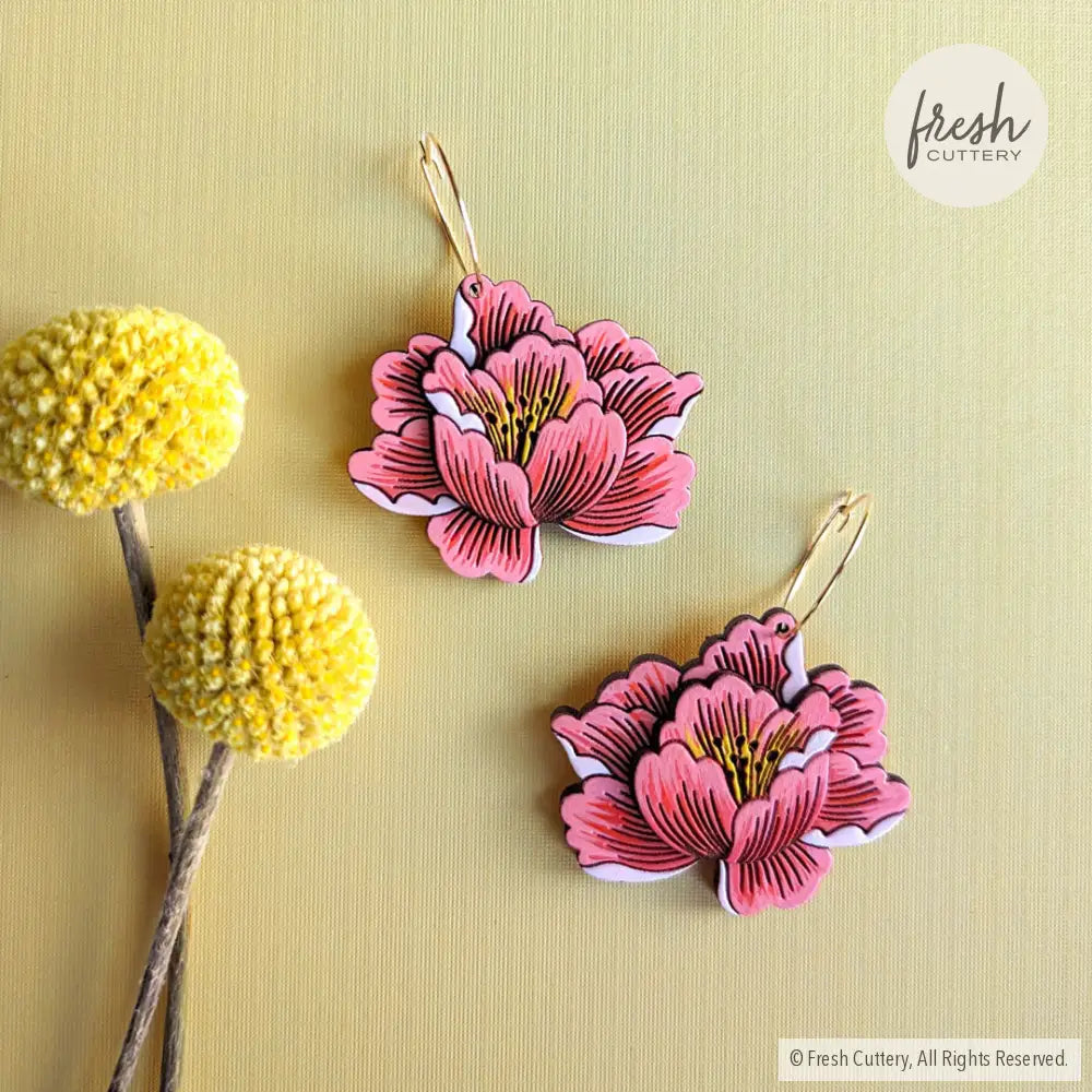 Peony Earrings Gold Hoops Dangle And Drop