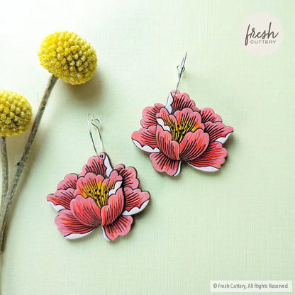 Peony Earrings Silver Hoops Dangle And Drop