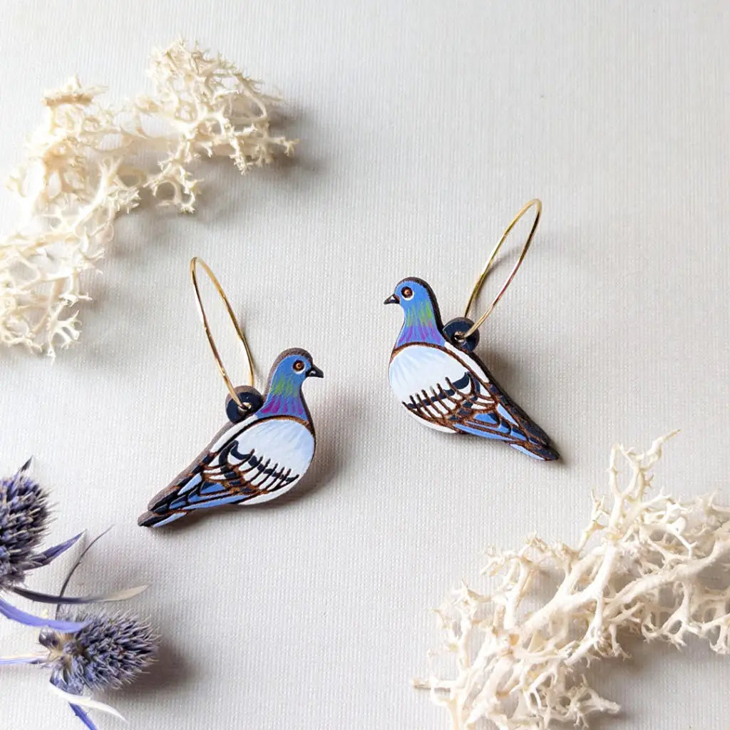 Pigeon Earrings Gold Hoops Dangle And Drop