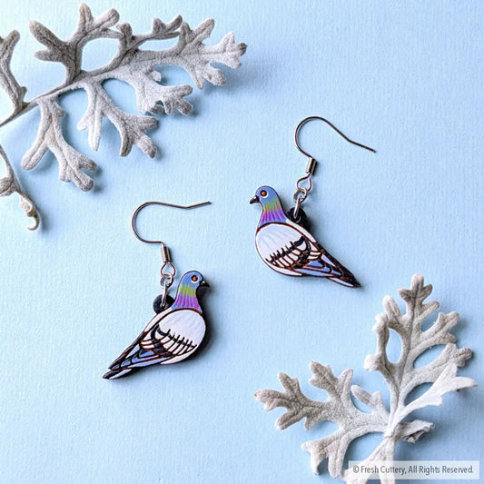 Pigeon Earrings Silver Ear Wires Dangle and Drop Earrings